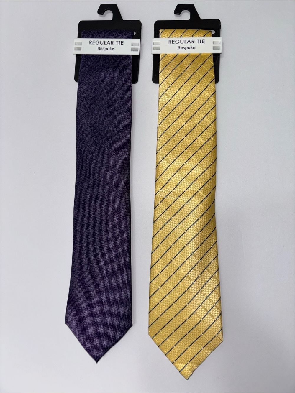 Bespoke New York Regular Tie 2 Piece Lot Purple Yellow Polyester 3” Width NWT